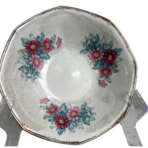 Vintage Opalescent Lusterware Floral Decorative Bowl Bone China Gold Trim